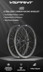 VSPRINT Carbon Fiber Road Bike Wheelset Lightweight 19mm/25mm Width 24H Spokes for Racing & Training