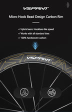 VSPRINT Carbon Fiber Road Bike Wheelset Lightweight 19mm/25mm Width 24H Spokes for Racing & Training