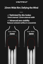 VSPRINT Carbon Fiber Road Bike Wheelset Lightweight 19mm/25mm Width 24H Spokes for Racing & Training