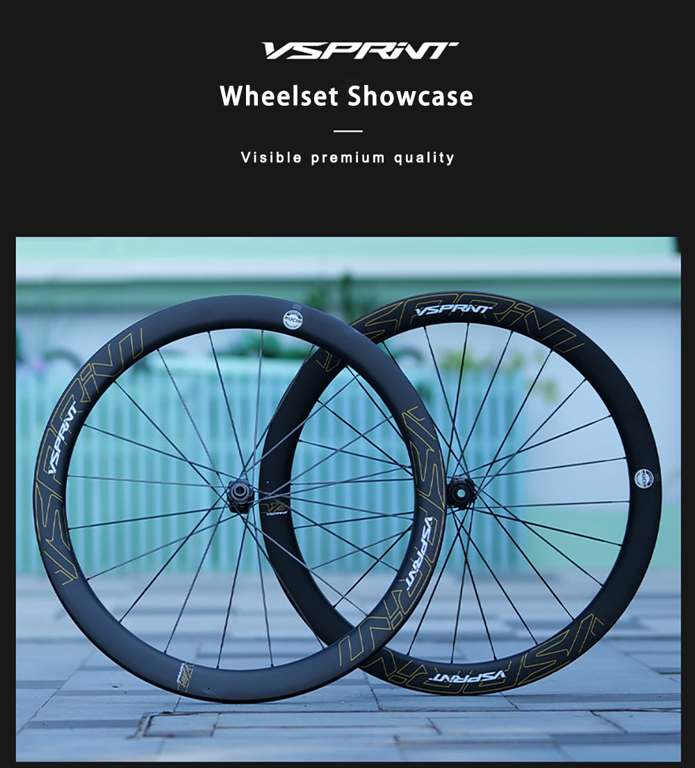 VSPRINT Carbon Fiber Road Bike Wheelset Lightweight 19mm/25mm Width 24H Spokes for Racing & Training