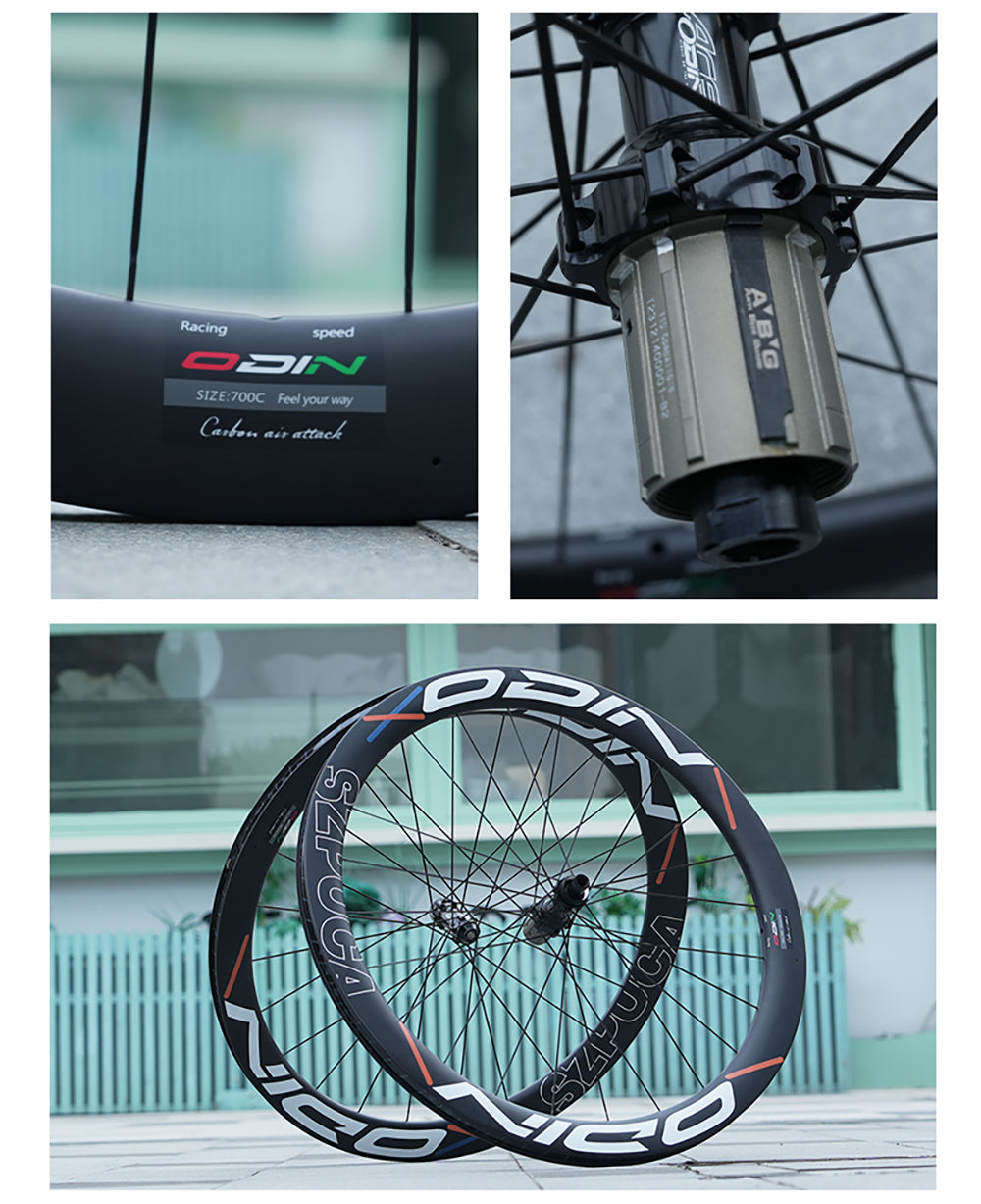 ODIN Carbon Fiber Wheelset 50mm Deep Rim Carbon Road Bicycle Wheels 700C Disc Brake 1450g Lightweight 21/28mm Width Center Lock