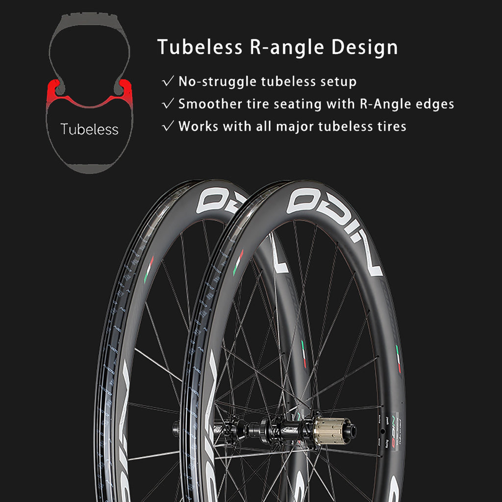 ODIN Carbon Wheelset 50mm 700C Carbon Fiber Road Bike Wheels Disc Brake 1450g Lightweight Tubeless Ready 21/28mm Width 24H Aero Spokes