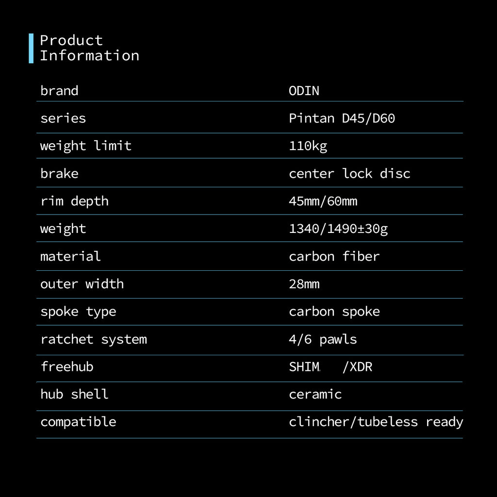 ODIN Carbon Road Wheelset 45mm 60mm Deep Rim Carbon Bike Wheels 1340g Ultra Lightweight Full Carbon Spokes Disc Brake 21/28mm Width Center Lock