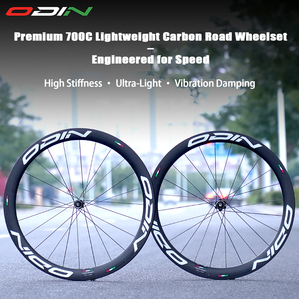 ODIN Carbon Wheelset 50mm 700C Carbon Fiber Road Bike Wheels Disc Brake 1450g Lightweight Tubeless Ready 21/28mm Width 24H Aero Spokes