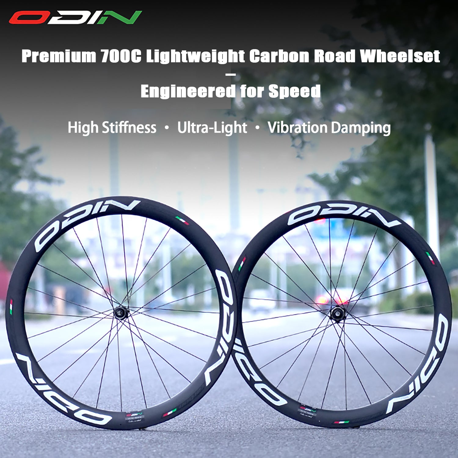 ODIN Carbon Wheelset 50mm 700C Carbon Fiber Road Bike Wheels Disc Brake 1450g Lightweight Tubeless Ready 21/28mm Width 24H Aero Spokes