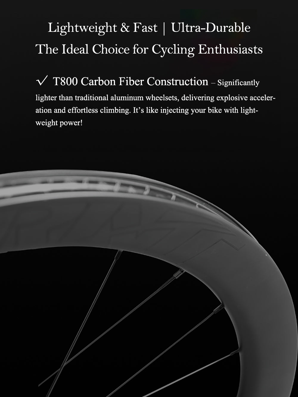 VSPRINT Carbon Fiber Road Bike Wheelset Tubeless Ready Cycling Wheels Center Lock Disc Brake 19/25mm Width 36T Ratchet