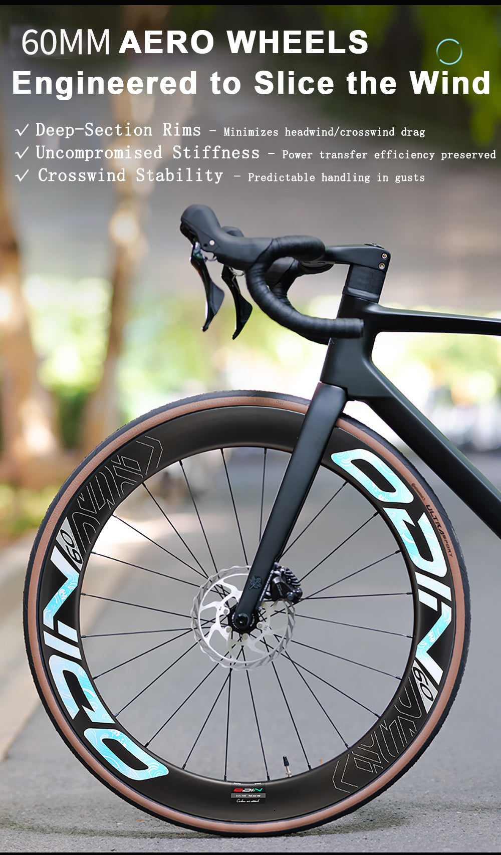 ODIN Carbon Road Wheelset 45mm 60mm Deep Rim Carbon Bike Wheels 1340g Ultra Lightweight Full Carbon Spokes Disc Brake 21/28mm Width Center Lock