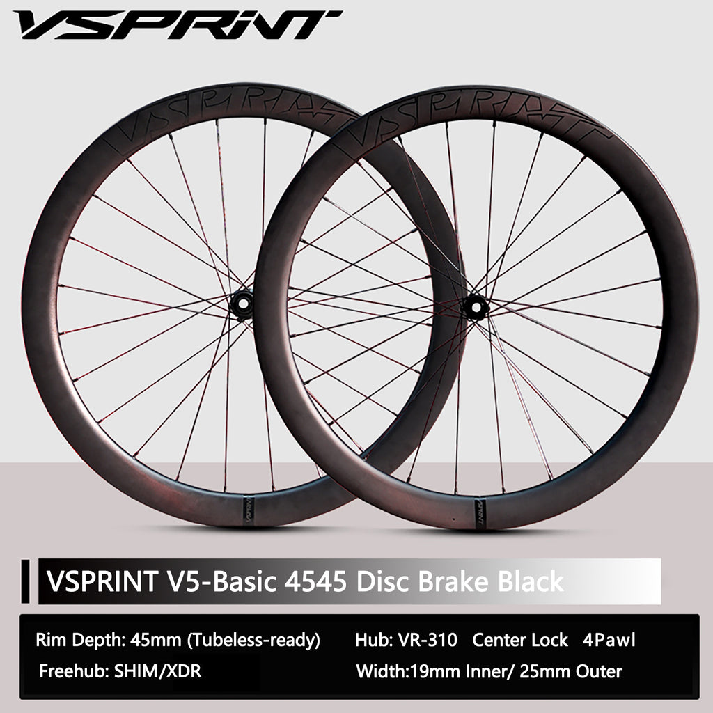 VSPRINT Carbon Fiber Road Bike Wheelset Tubeless Ready Cycling Wheels Center Lock Disc Brake 19/25mm Width