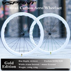 VSPRINT Carbon Fiber Road Bike Wheelset 45/50mm 60/65mm Aero wave carbon wheels 700c Center Lock Disc Brake 21/28mm Width 24H Spokes