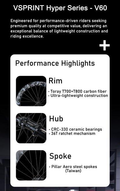 VSPRINT 700C Carbon Road Bike Wheels