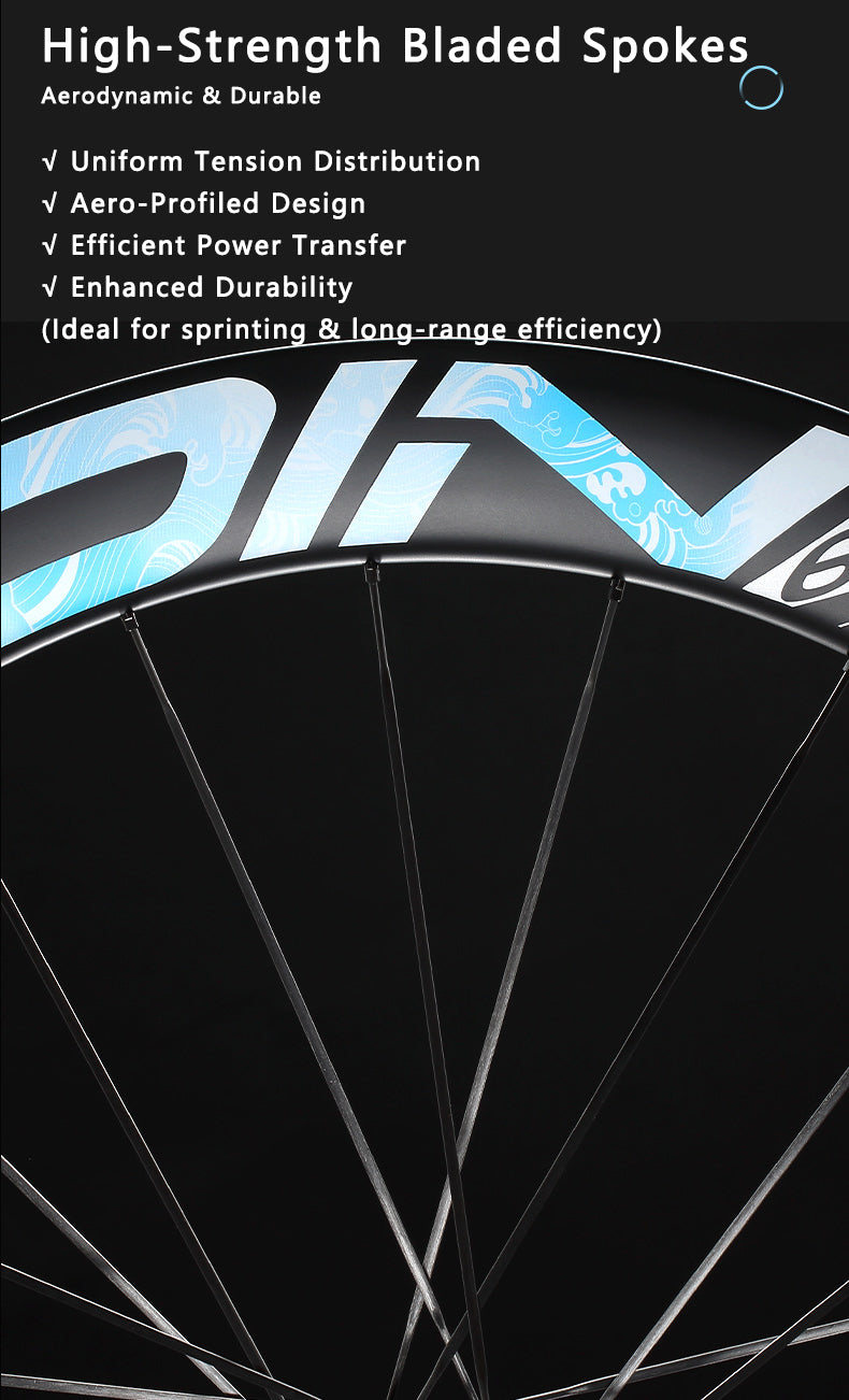 ODIN Carbon Road Wheelset 45mm 60mm Deep Rim Carbon Bike Wheels 1340g Ultra Lightweight Full Carbon Spokes Disc Brake 21/28mm Width Center Lock