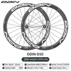 ODIN Carbon Wheelset 50mm 700C Carbon Fiber Road Bike Wheels Disc Brake 1450g Lightweight Tubeless Ready 21/28mm Width 24H Aero Spokes