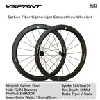 VSPRINT Carbon Fiber Road Bike Wheelset Lightweight 19mm/25mm Width 24H Spokes for Racing & Training