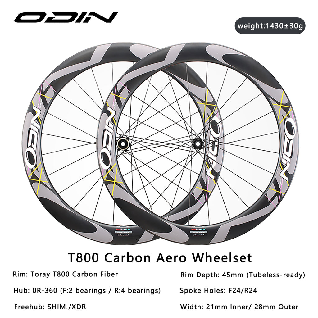 ODIN Carbon Fiber Road Bike Wheels 45mm 60mm Deep Rim T800 Carbon Wheelset 1430g Lightweight 21/28mm Width Disc Brake