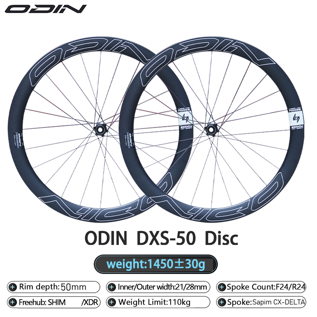 ODIN Carbon Fiber Wheelset 50mm Carbon Road Bicycle Wheels 700C Disc Brake 1450g Lightweight 21/28mm Width Center Lock