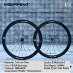 VSPRINT Carbon Fiber Road Bike Wheelset Lightweight 19mm/25mm Width 24H Spokes for Racing & Training