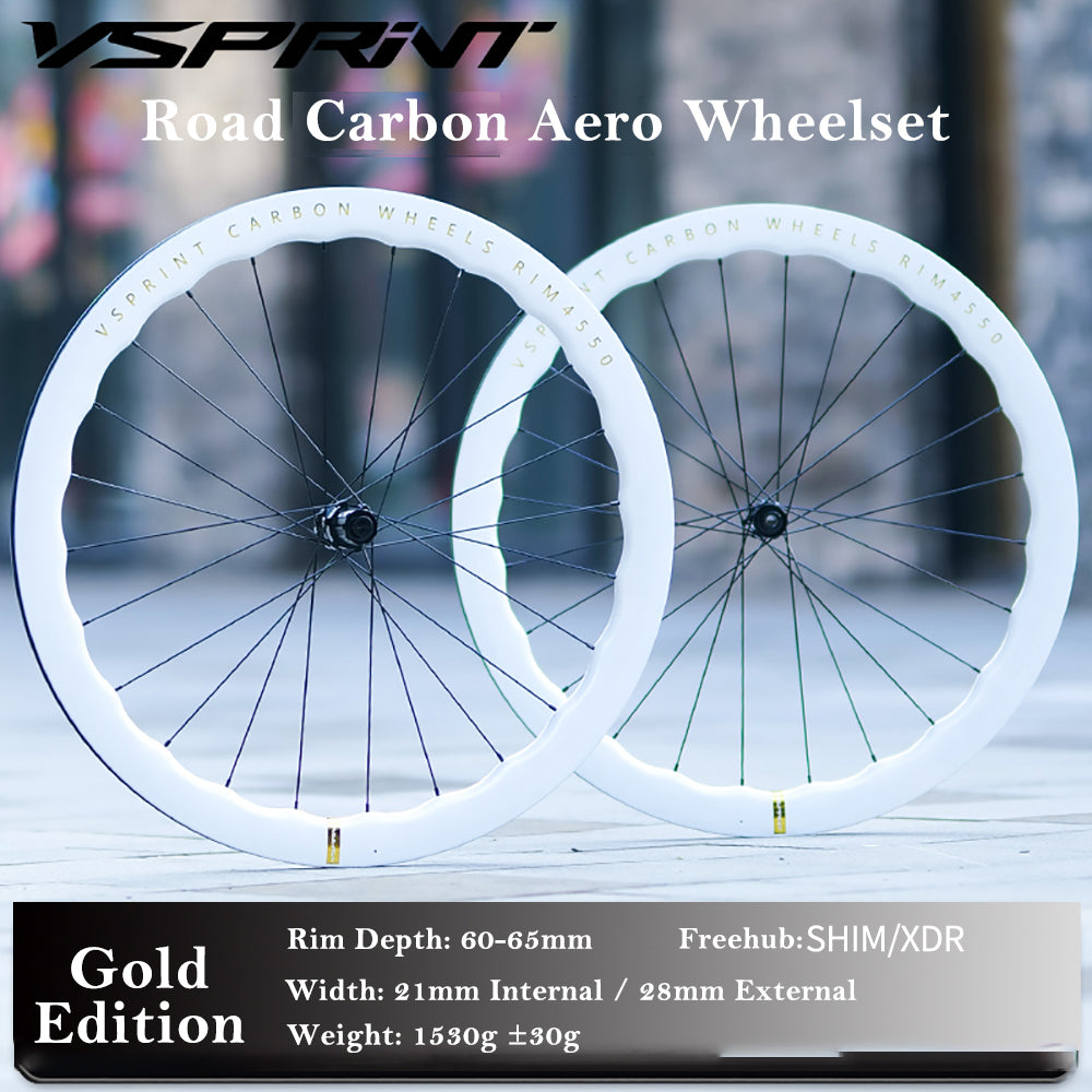 VSPRINT Carbon Fiber Road Bike Wheelset 45/50mm 60/65mm Aero wave carbon wheels 700c Center Lock Disc Brake 21/28mm Width 24H Spokes